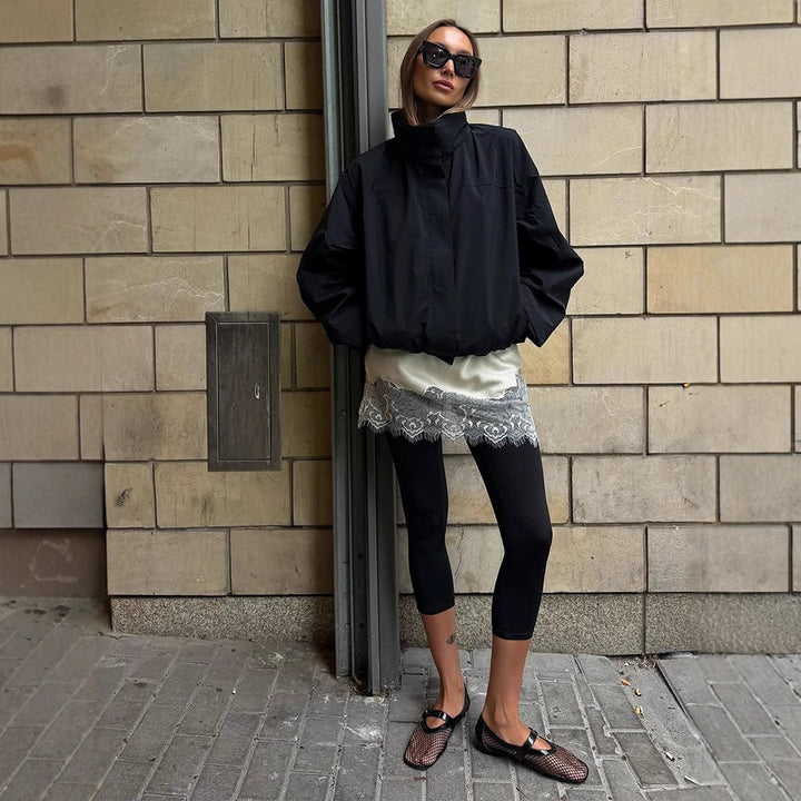 Women's Cropped Wind Jacket with high-closing stand-up collar and boxy silhouette Mune Fashion
