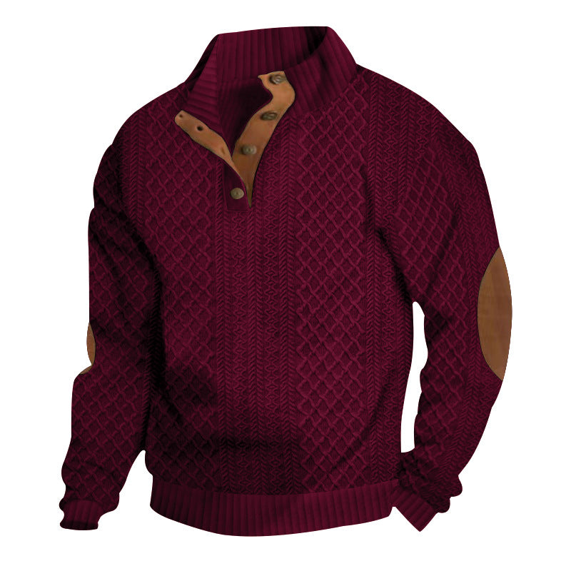 Men's chunky knitted sweater with shawl collar, button placket, and elbow patches Mune Fashion
