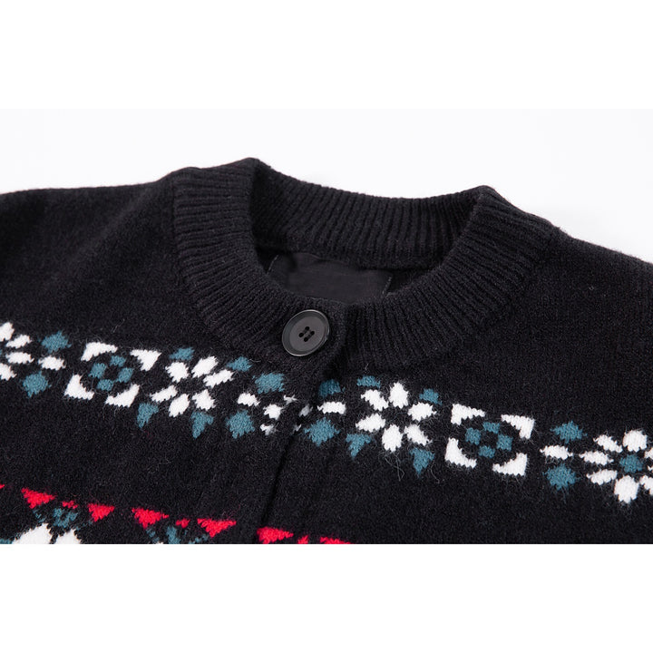 Women's Norwegian Pattern Knit Cardigan with Button Placket and Oversized Cut Mune Fashion