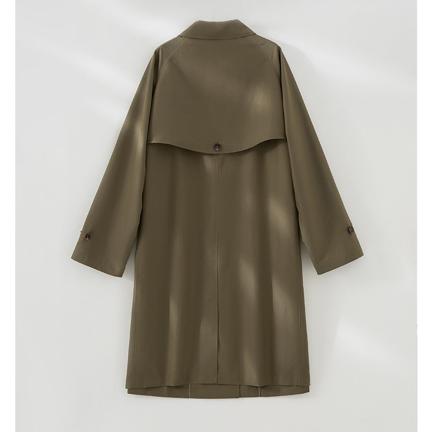 Women Mid-Length Trench Coat with concealed snap placket and adjustable cuffs Mune Fashion