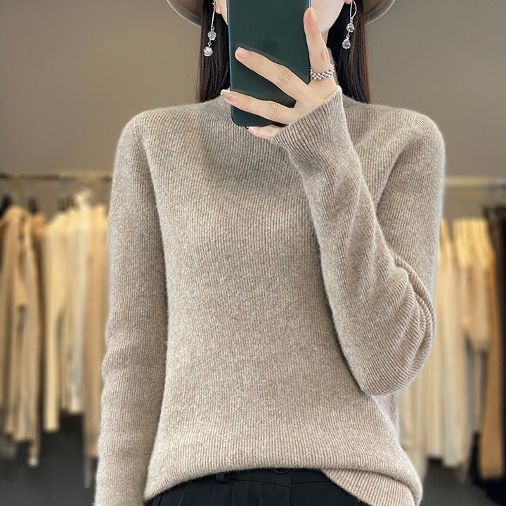 Women's Premium Fine Knit Mock Neck Sweater with Extra Long Sleeve Cuffs and Fine Ribbed Texture Mune Fashion