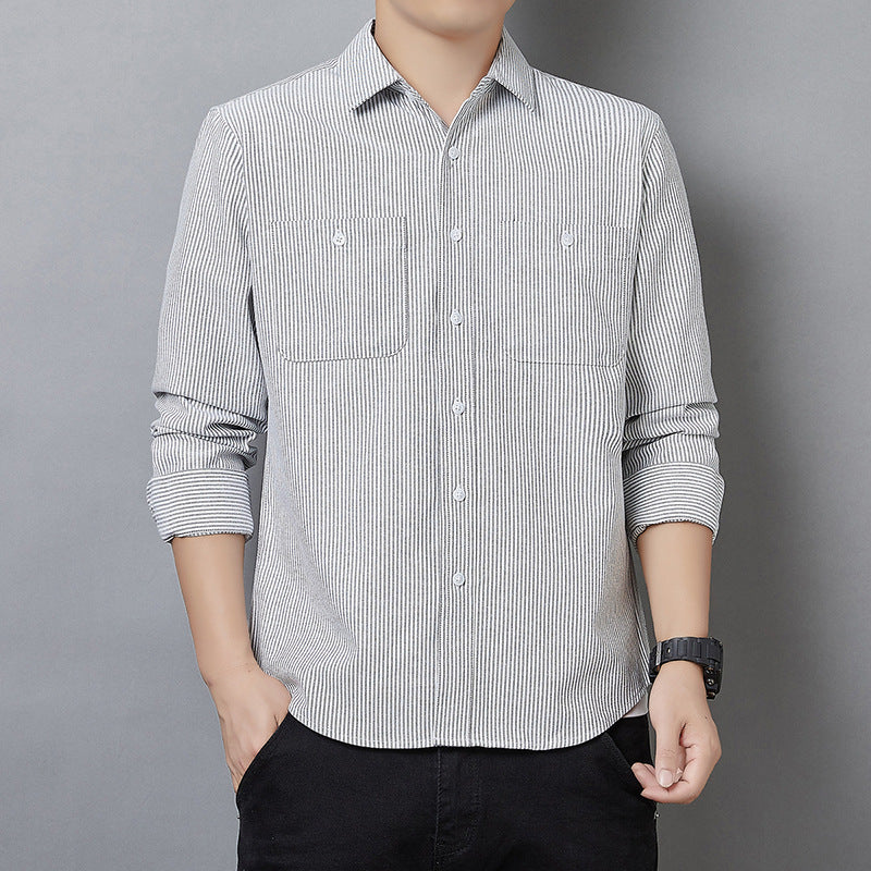 Men's Striped Long Sleeve Shirt made of Cotton Blend with Chest Pockets and Casual Cut Mune Fashion