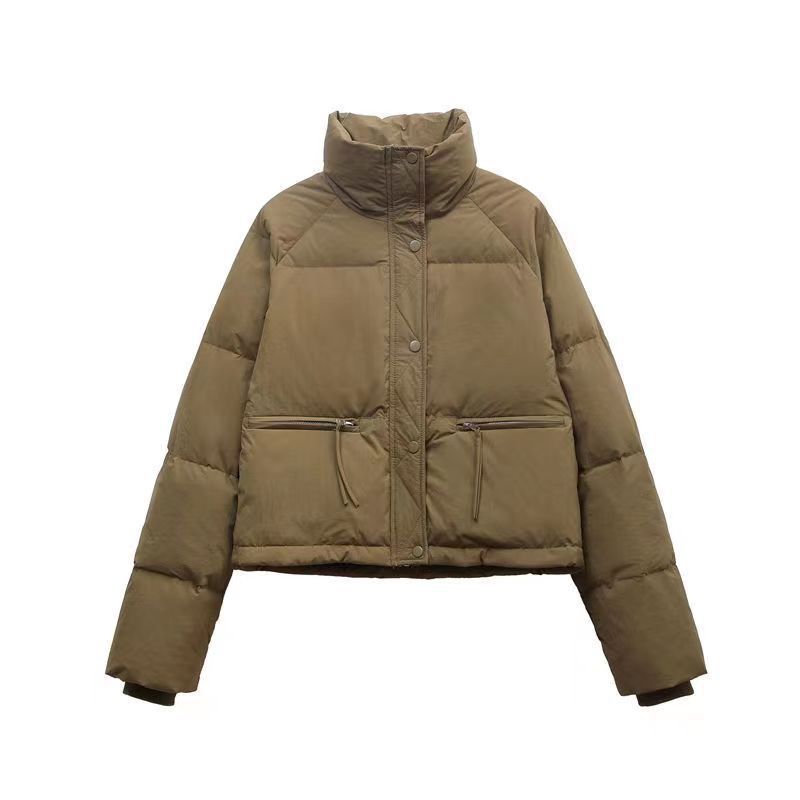 Women's Nan Cropped Puffer Jacket with High Stand-Up Collar, Concealed Front Placket, and Integrated Zip Pockets Mune Fashion