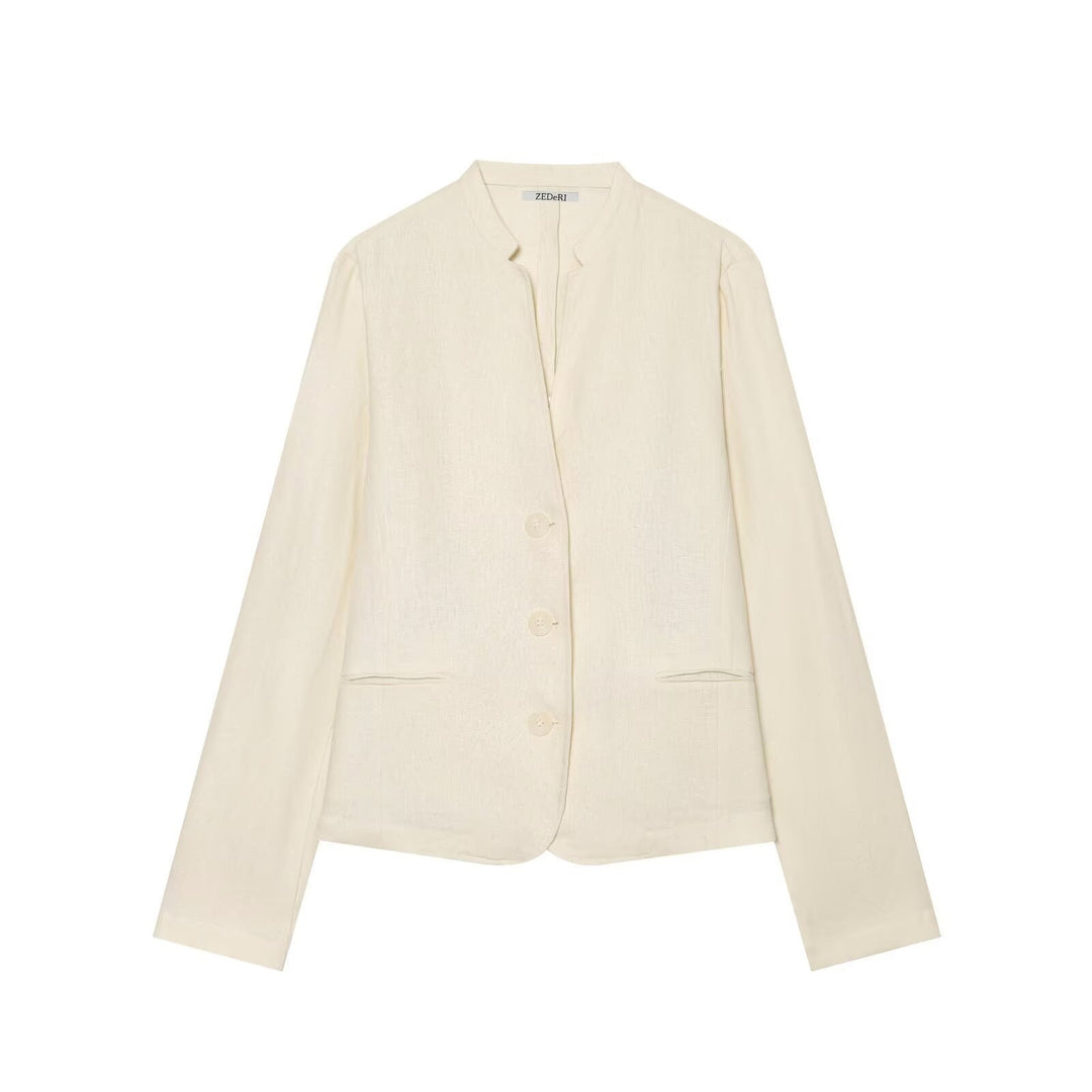 Women's short blazer without collar with straight hem and three buttons Mune Fashion
