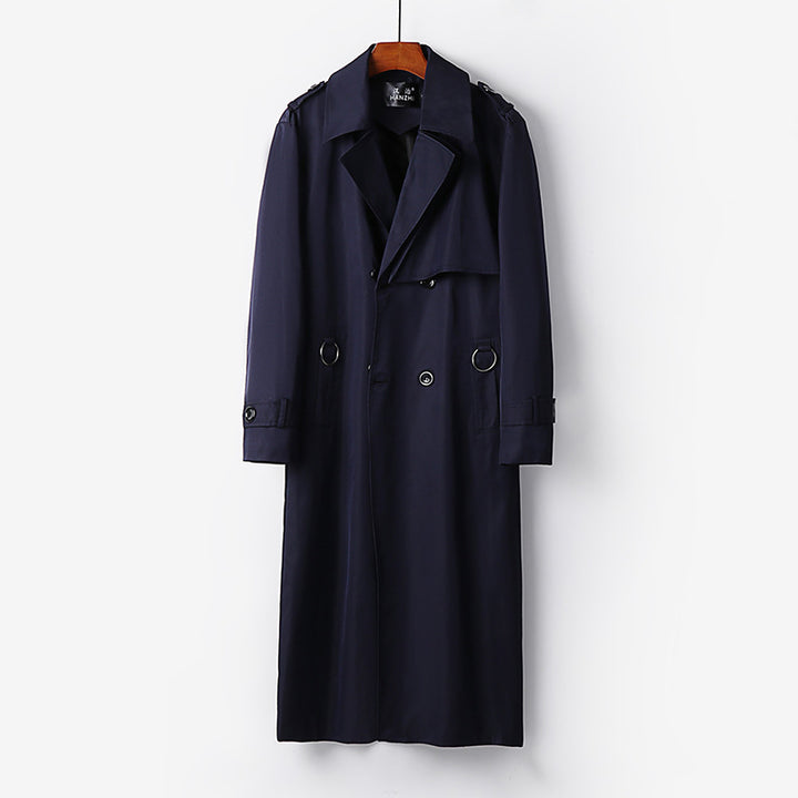 Men's Elegant Ankle-Length Trench Coat with Concealed Button Placket and Waist Belt Mune Fashion