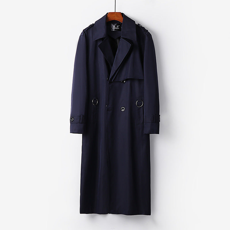 Men's Long Raincoat in Trench Style with Double Breasted, Waist Belt and Epaulettes Mune Fashion