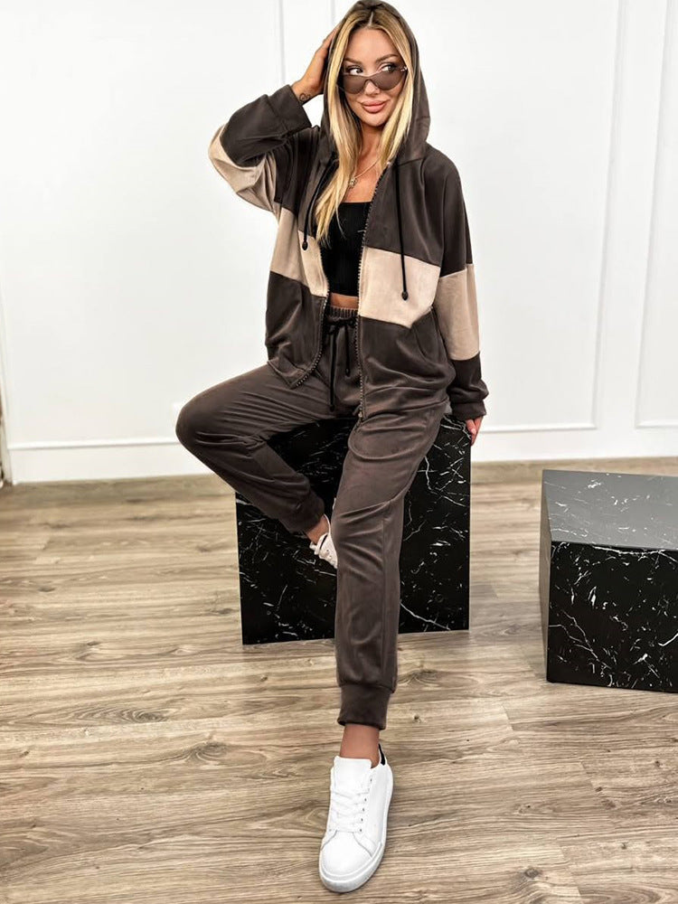Women's cozy velour two-piece tracksuit with zip hood and high-cut jogger Mune Fashion