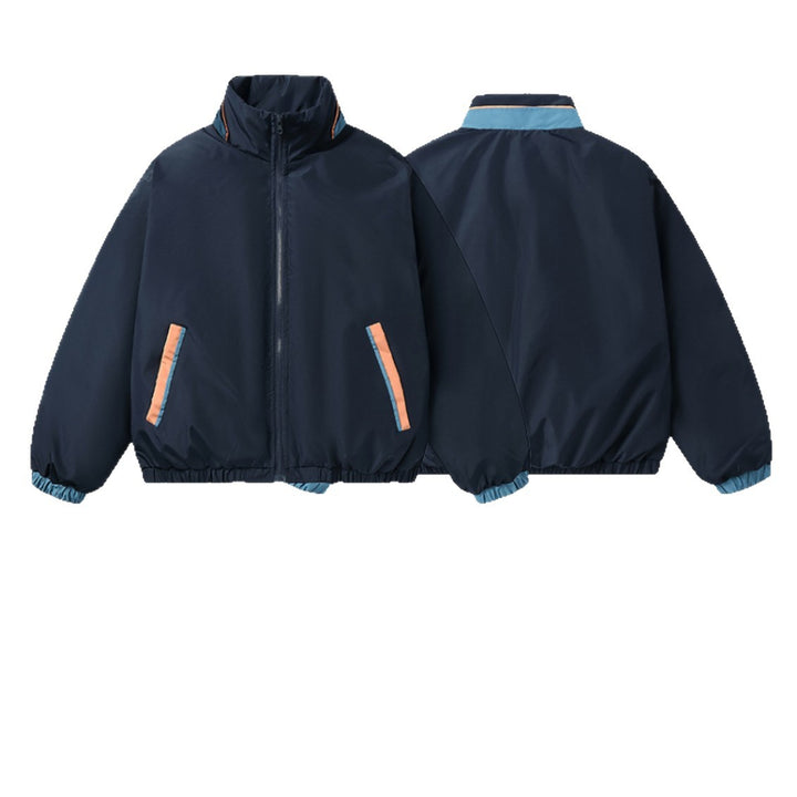 Women's Boxy Lightweight Windbreaker with High Stand Collar and Contrast Trimmed Side Pockets Mune Fashion