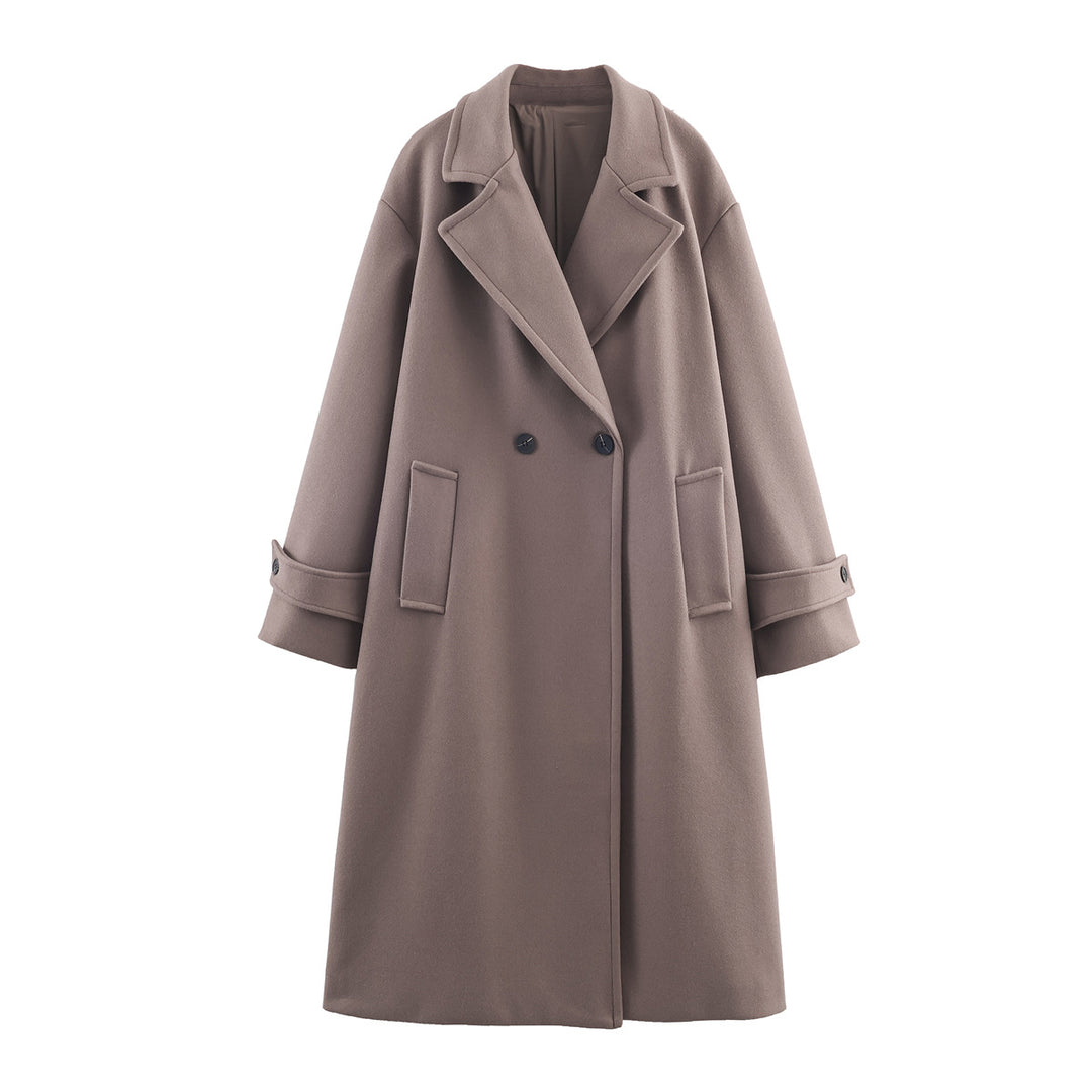 Women Oversized Wool Blend Coat with Double-Breasted Closure, Wide Lapels and Sleeve Tabs Mune Fashion
