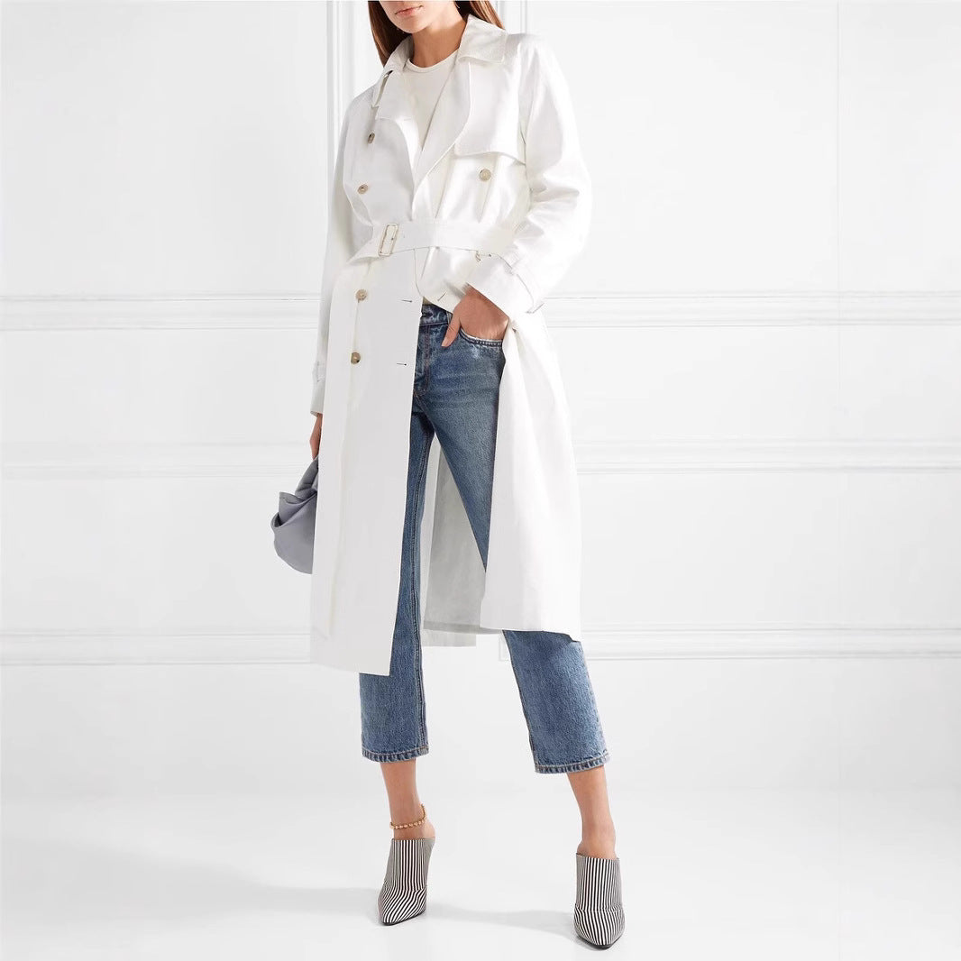 Women's Mid-Length Single-Breasted Trench Coat with Storm Flap and Adjustable Cuffs Mune Fashion