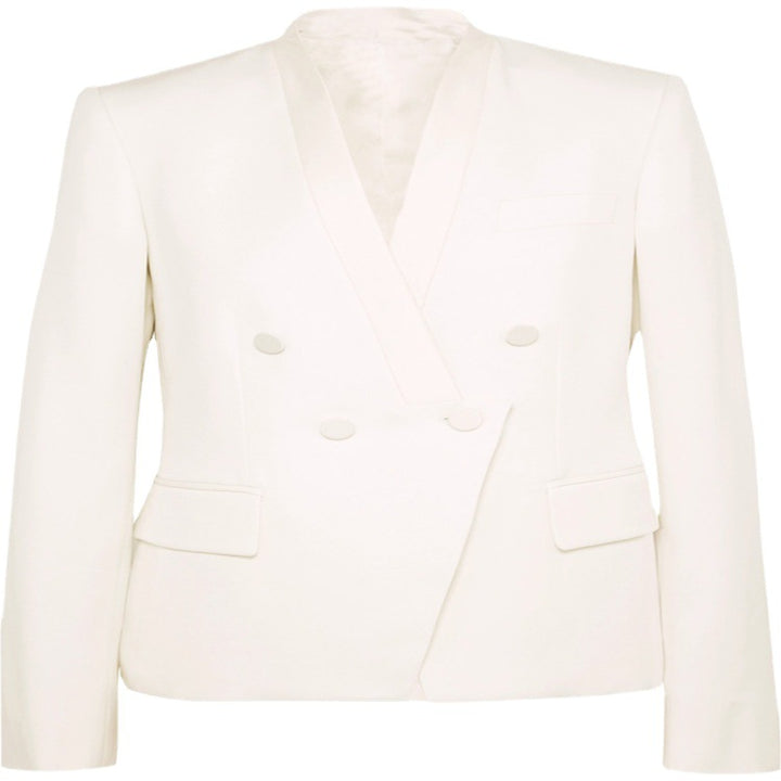Women's Couture Double-Breasted Blazer with Minimalistic Shawl Collar and Concealed Fabric Buttons Mune Fashion
