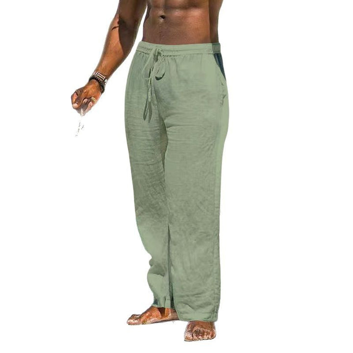 Men's relaxed linen trousers with elastic drawstring, straight leg and side pockets Mune Fashion