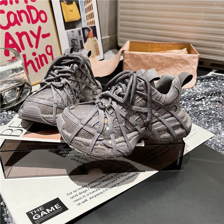 Ladies Glamorous Chunky Sneakers with full rhinestone embellishment and profiled rubber sole Mune Fashion