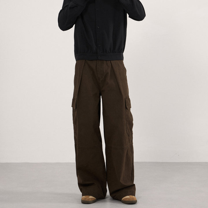 Men's Extra Wide Canvas Cargo Pants with High Waistline, Knee Inserts and Applied Flap Pockets Mune Fashion