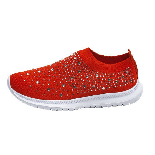 Women's Elastic Slip-On Knit Sneakers with Rhinestone Embellishments Mune Fashion