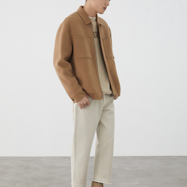Men's short jacket made of wool blend with boxy fit, chest pockets, and concealed zipper Mune Fashion
