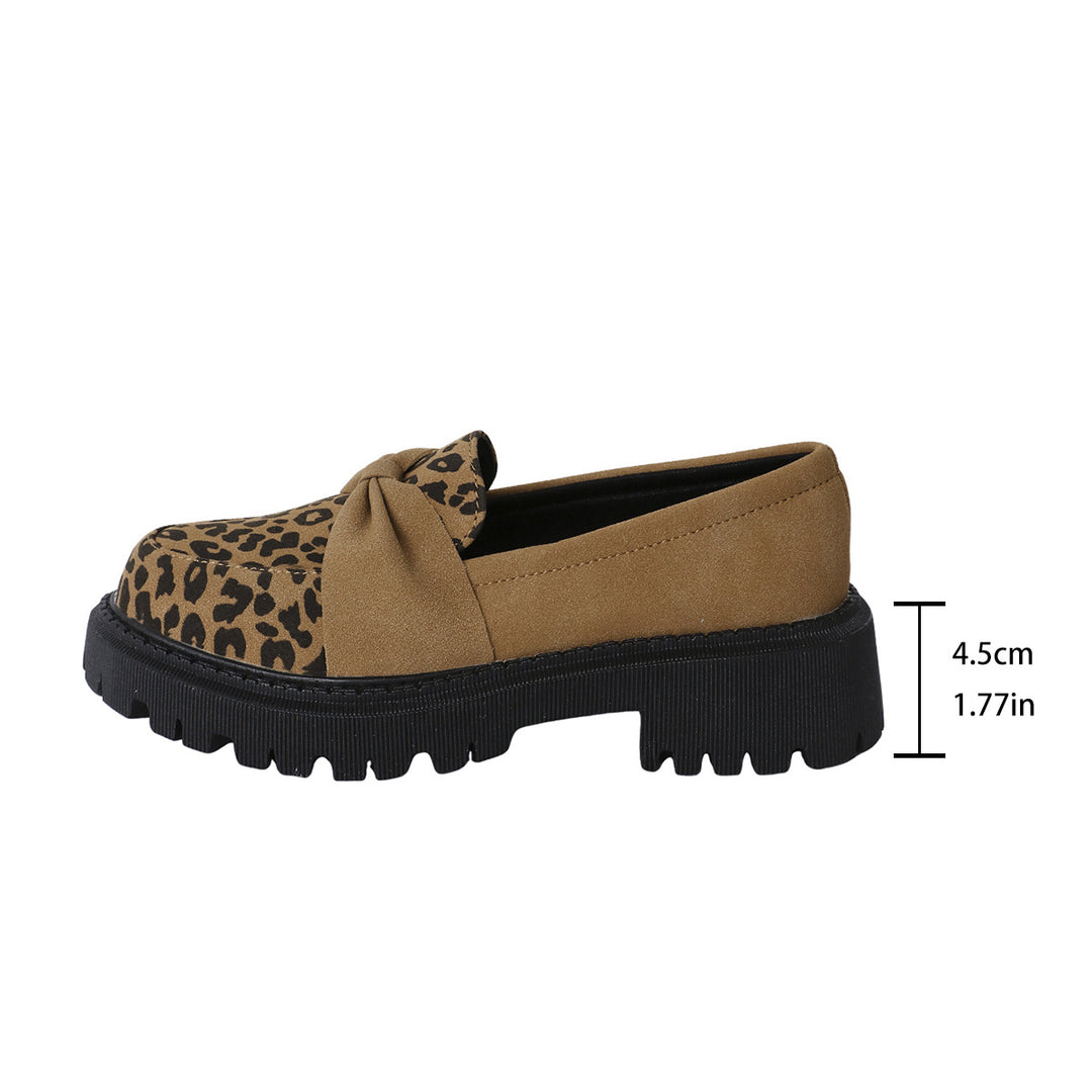 Women's Chunky Loafer with Decorative Knot Bow and Leopard Tip Mune Fashion