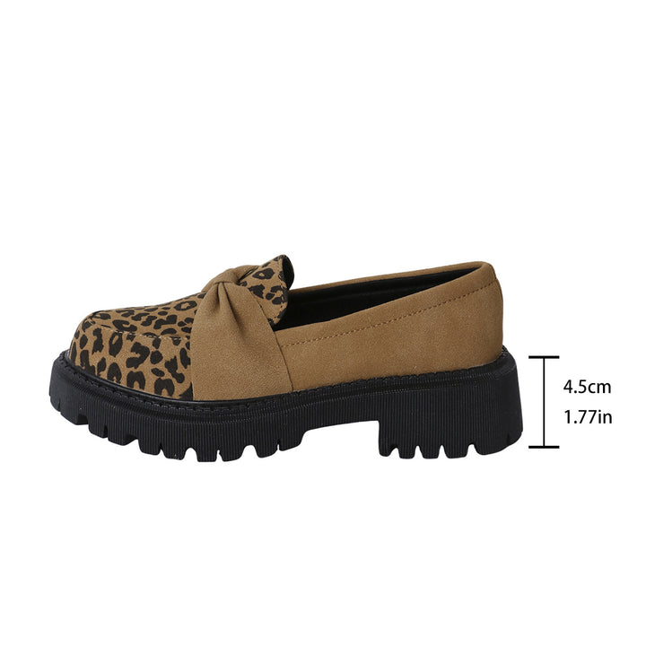Women's Chunky Loafer with Decorative Knot Bow and Leopard Tip Mune Fashion