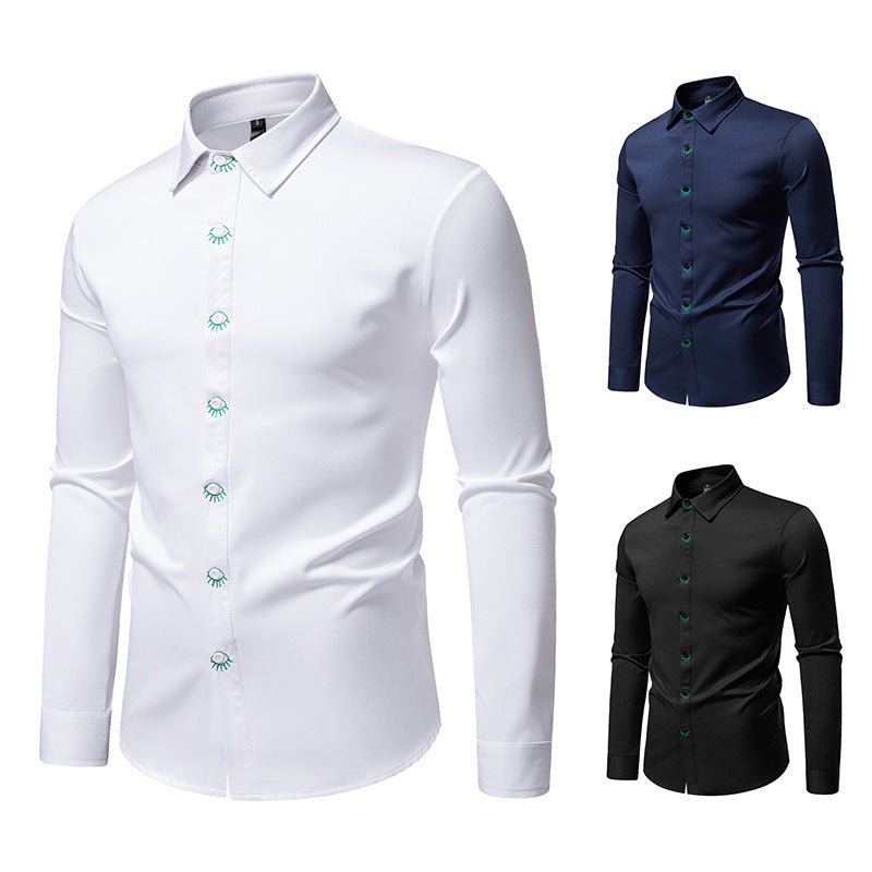 Men's Fitted Business Shirt with Kent Collar and Contrasting Decorative Buttons Mune Fashion