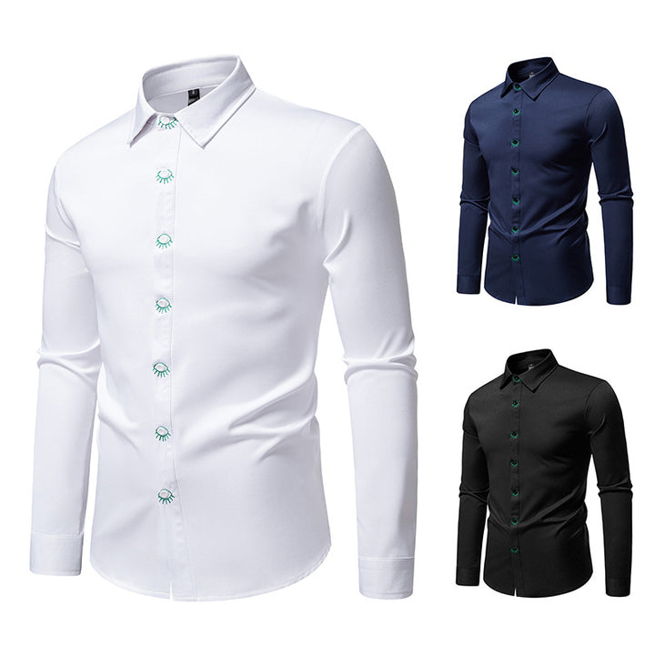 Men's Fitted Business Shirt with Kent Collar and Contrasting Decorative Buttons Mune Fashion