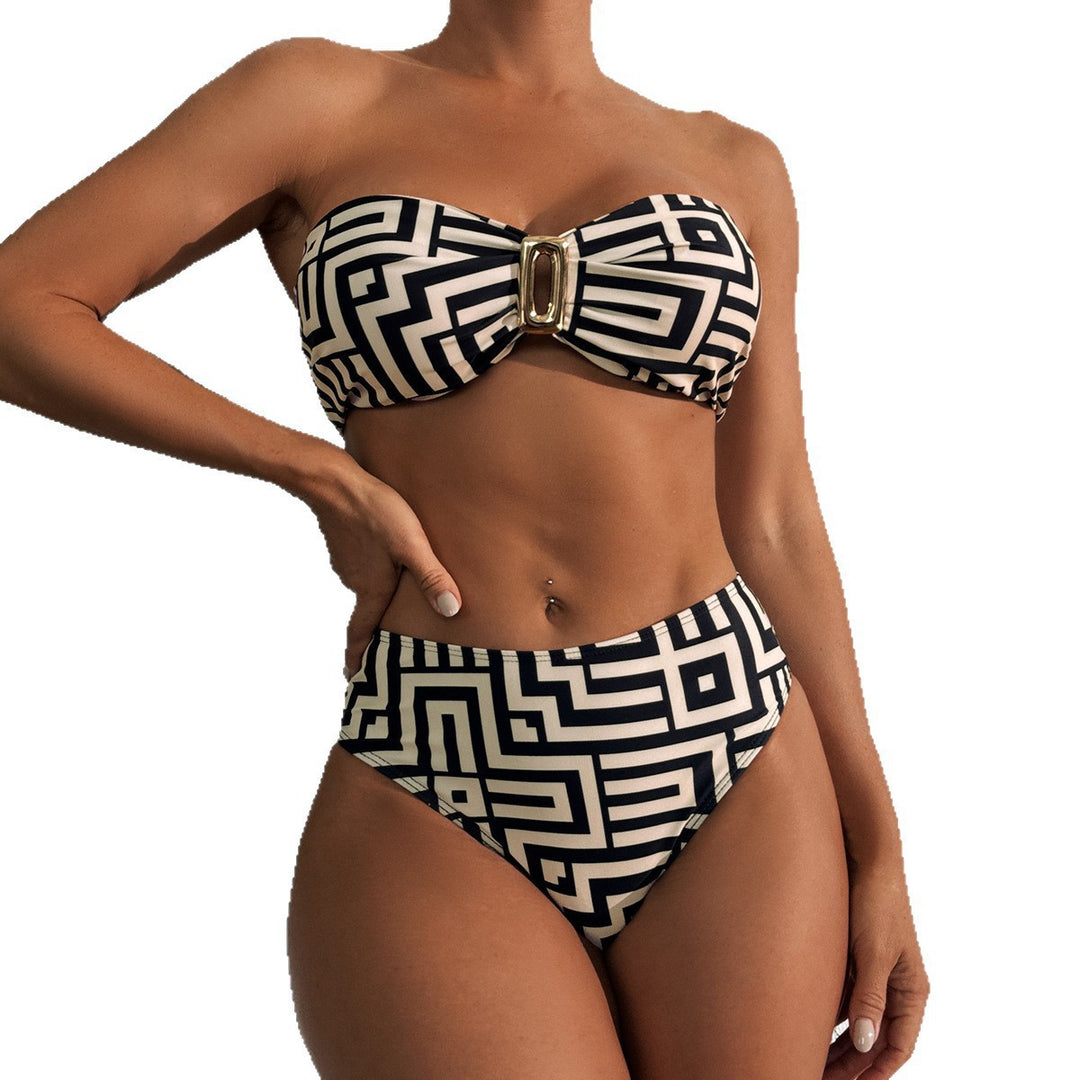 Women's Bandeau Bikini with Geometric Design Mune Fashion