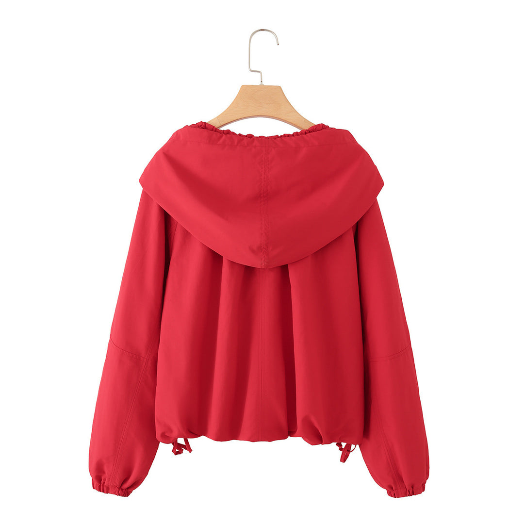 Women Lightweight Hooded Jacket with Drawstring, Adjustable Cord and Zipper Mune Fashion