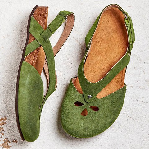 Women's closed slingback sandal made of suede with ergonomic cork insole and decorative cutouts Mune Fashion