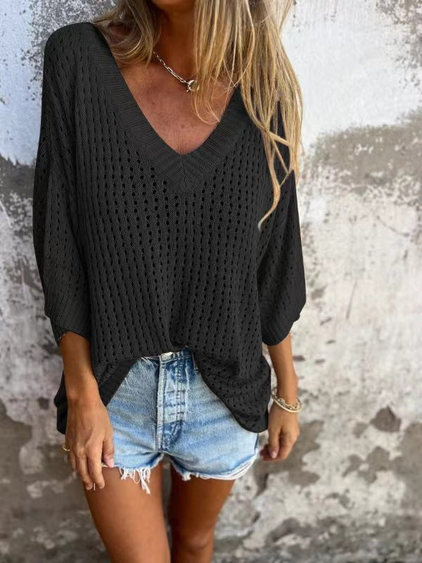 Women's airy knitted V-neck pullover in oversized cut Mune Fashion