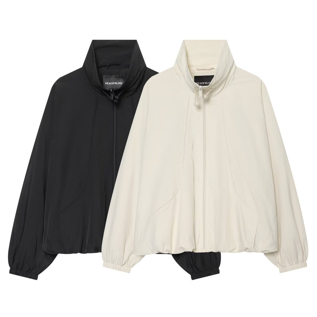 Women's Oversize Bomber Jacket in Cropped Style with High Funnel Neck Mune Fashion