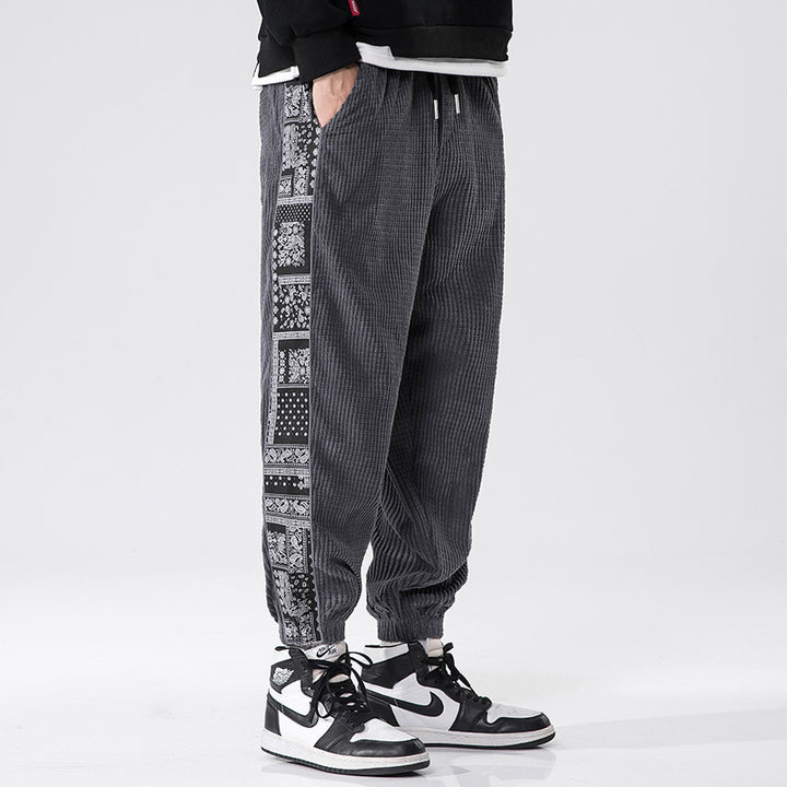 Men's cord joggers with bandana side insert, elastic waistband, tapered ankles and ribbed textured fabric Mune Fashion