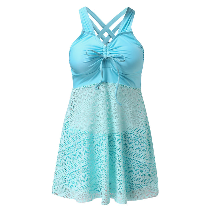 Ladies swimsuit dress with sophisticated gathering and elegant lace pattern Mune Fashion