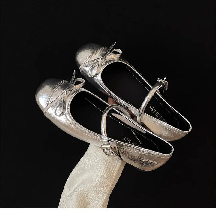 Women's Strap Ballerinas with Decorative Bow and Adjustable Buckle Strap Mune Fashion