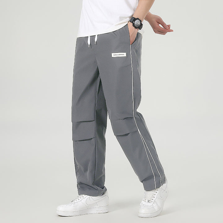 Men's Lightweight Technical Track Pants with Elastic Waistband, Knee Inserts & Side Contrast Piping Mune Fashion