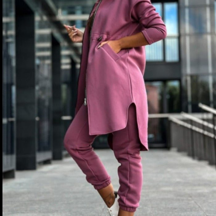 Women's Hooded Coat and High-Waist Jogging Pants Lounge Set Mune Fashion