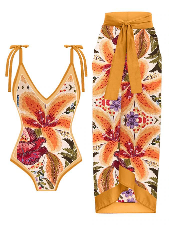 Women's One-Piece Swimsuit with Stylish Crane Design Mune Fashion