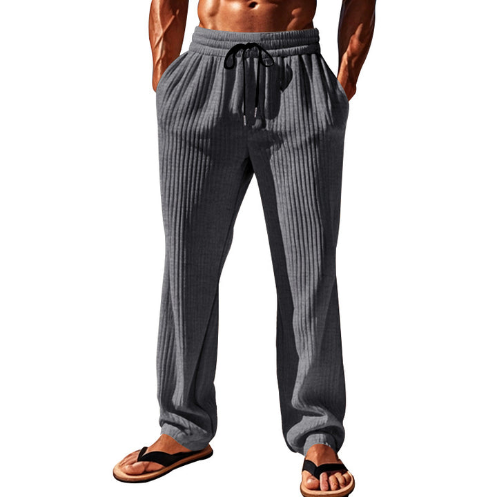 Men's casual ribbed leisure pants with drawstring waistband, side pockets, and straight leg Mune Fashion