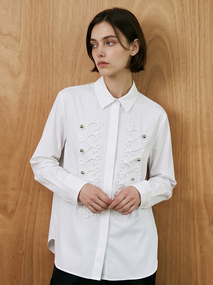 Women's Embellished Blouse with Decorative Cord Application Mune Fashion