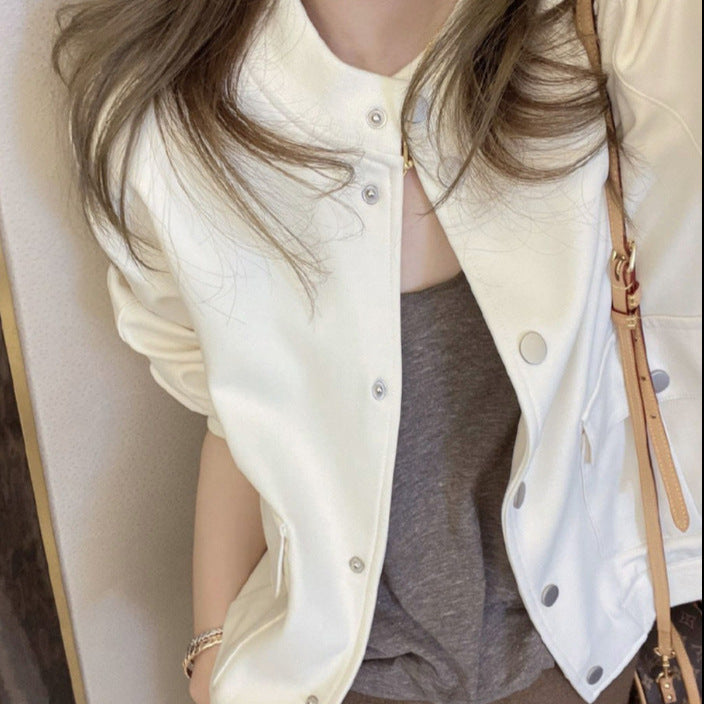 Women's Fashionable Transitional Jacket with Snap Button and Casual Cut Mune Fashion
