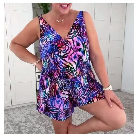 Ladies casual overall with colorful animal pattern Mune Fashion