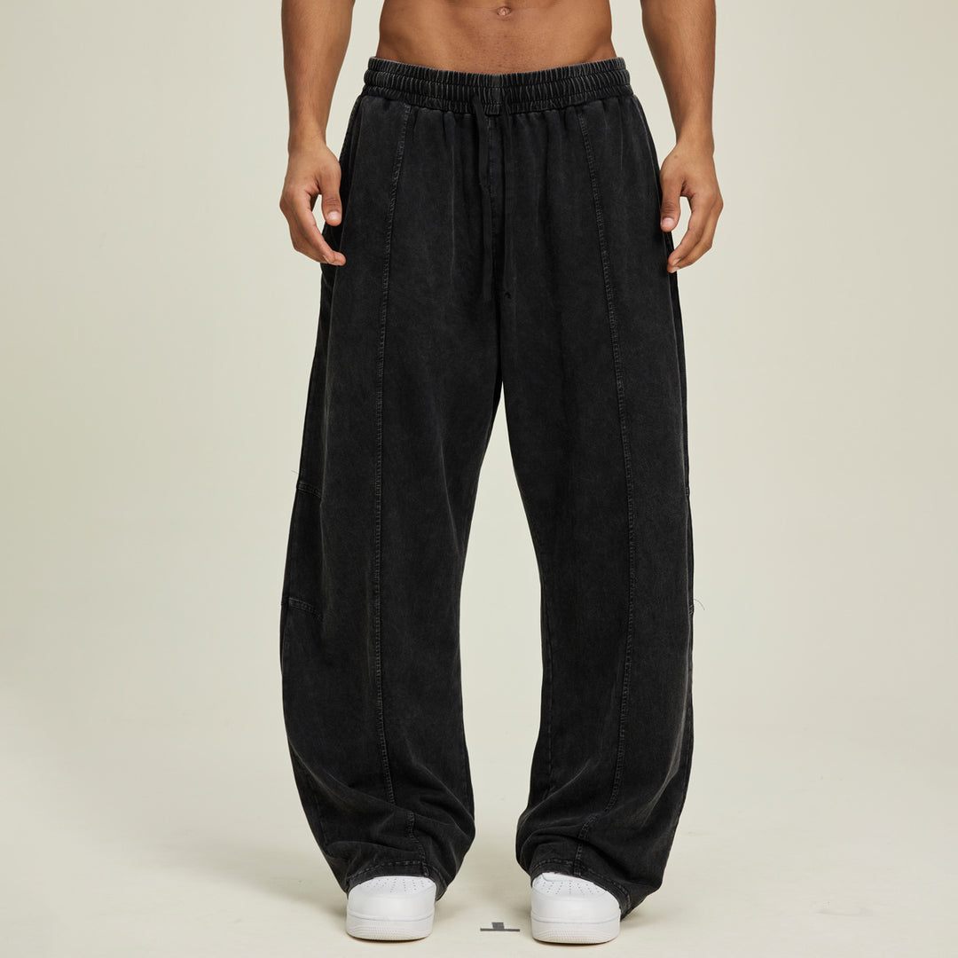 Men's extra wide baggy pants in stonewashed look with elastic drawstring waistband Mune Fashion