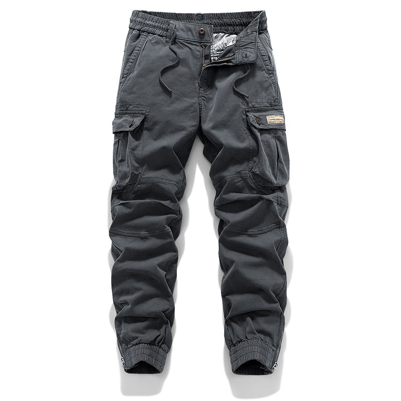 Men's Tactical Canvas Cargo Pants in Jogger Style with Elastic Drawstring Waistband, Knee Inserts, and Multi-Functional Flap Pockets Mune Fashion