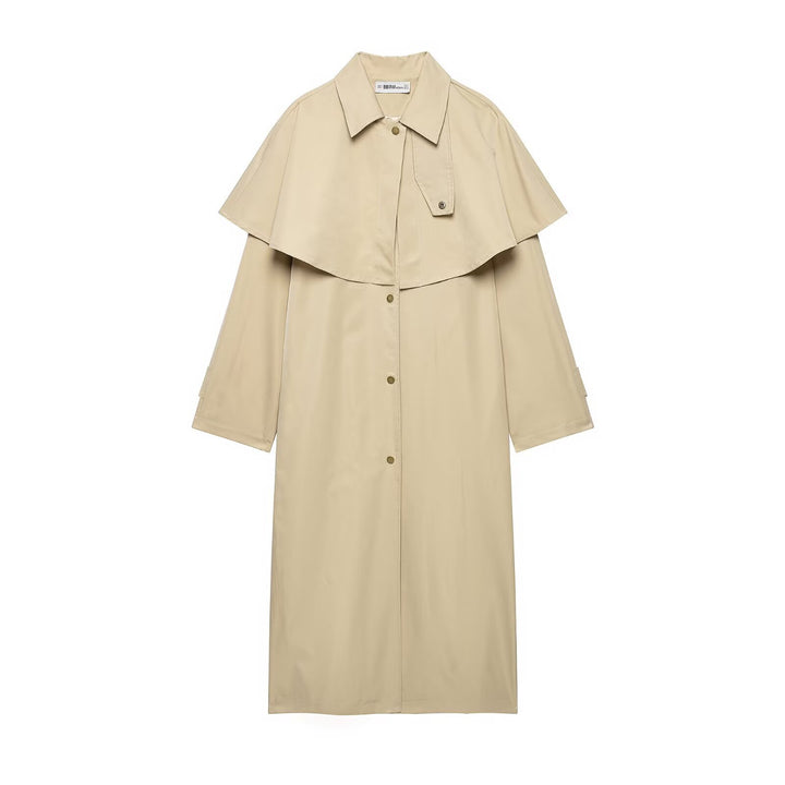 Women's Lightweight Trench Coat with Shoulder Cape and Snap Button Closure Mune Fashion