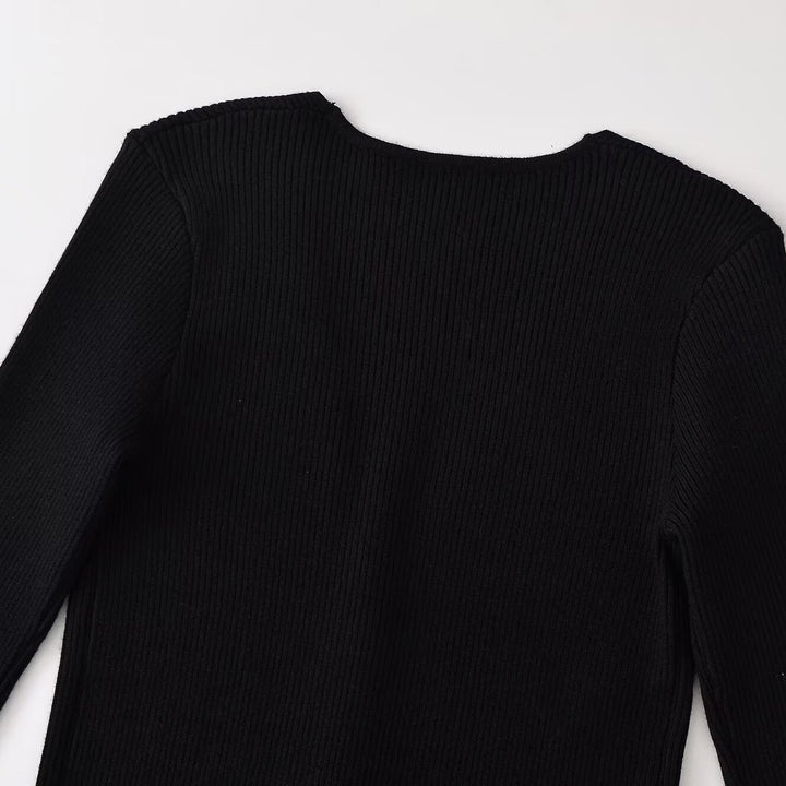 Women's Ribbed Button Cardigan with Deep V-Neck and Wavy Hem Mune Fashion