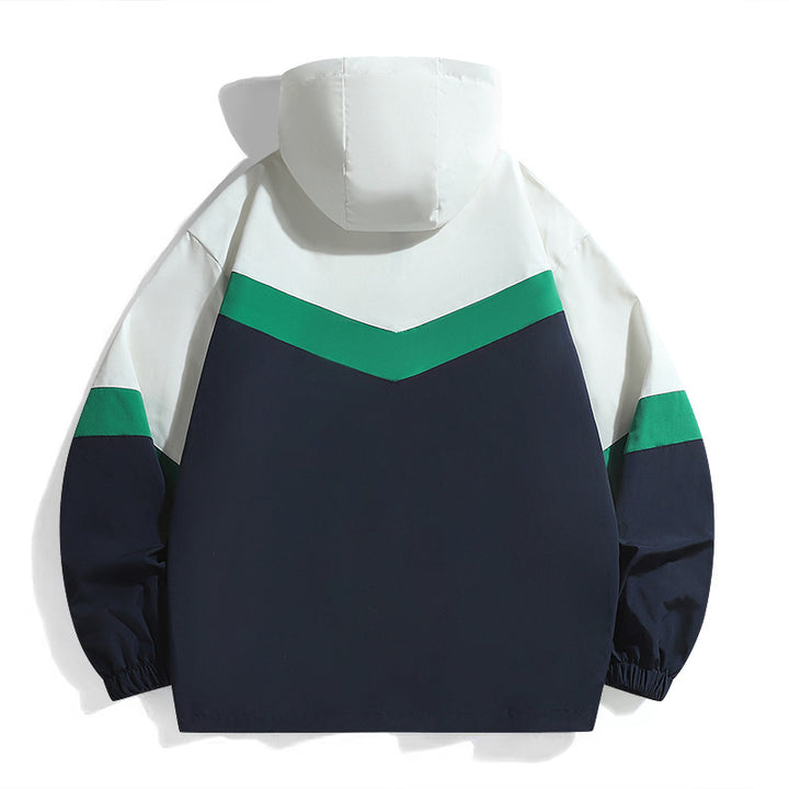 Men's Lightweight Color Block Hooded Transition Jacket with Water-Repellent Shell, Contrast Yoke & Zipper Pockets Mune Fashion