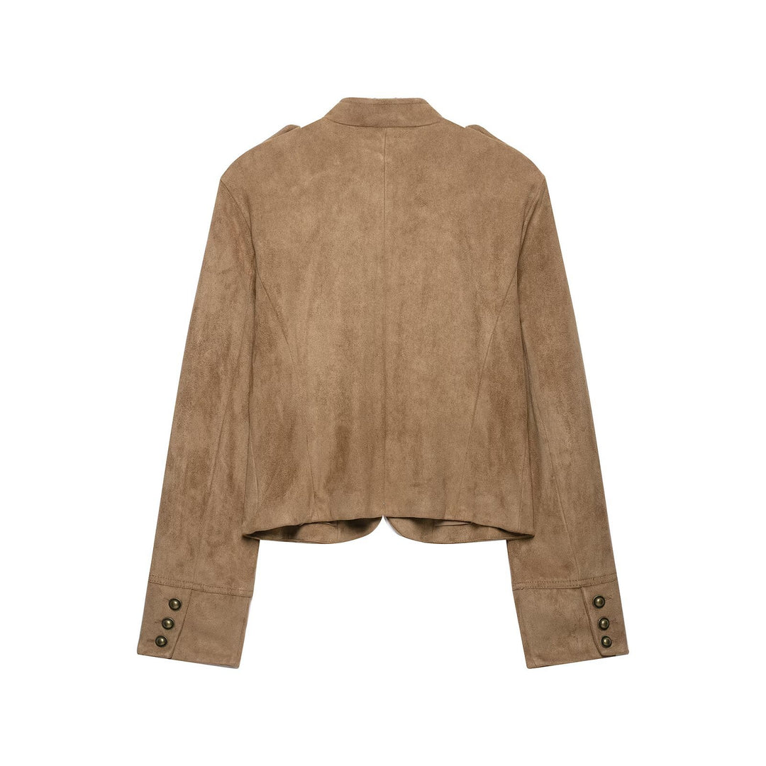 Ladies Cavalry Bolero in Suede Look with Decorative Button Row