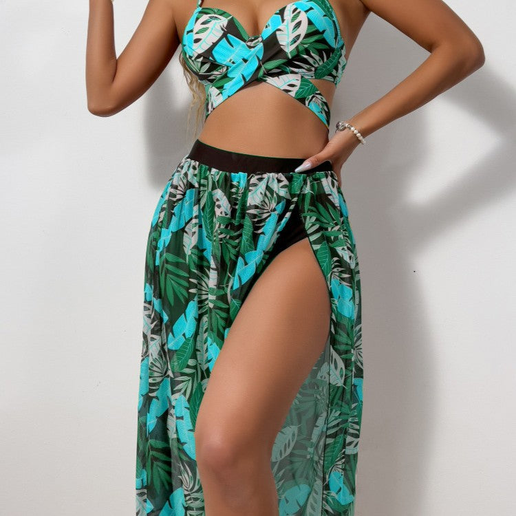 Women's Bikini Set with extravagant Cut-Out and floral Skirt Mune Fashion