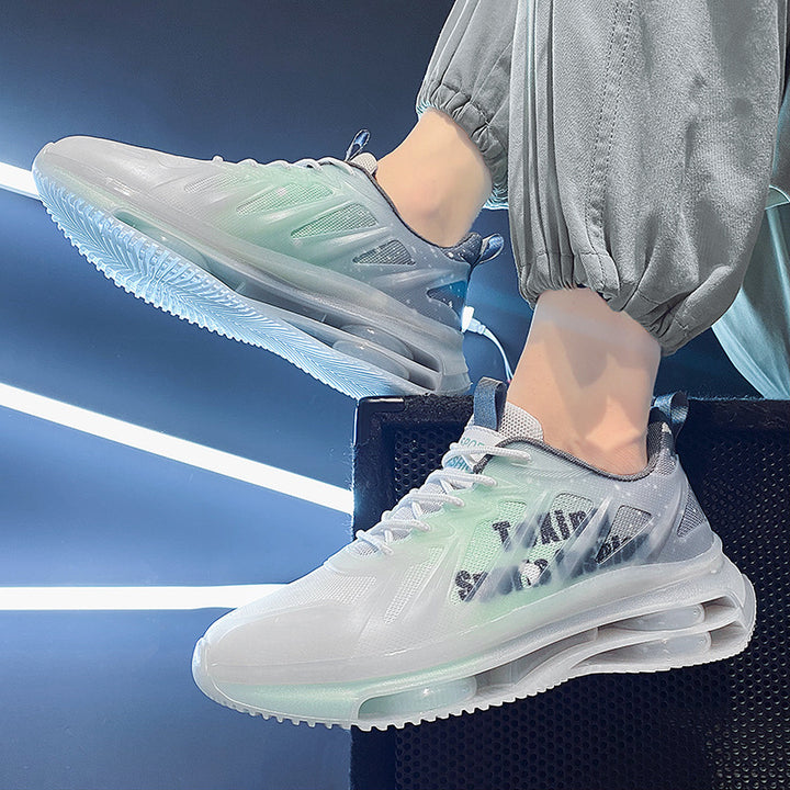 Unisex futuristic air-cushioned sneakers with transparent TPU upper material and visible hollow core platform sole Mune Fashion