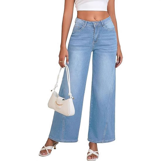 Women High-waisted Palazzo Pants made of Denim with Wide Leg Mune Fashion