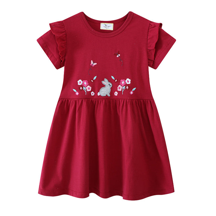 Girls leisure dress with cute rabbit and flower motif Mune Fashion