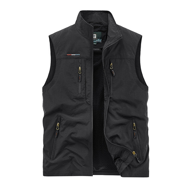 Men's nan multifunctional outdoor vest with mesh inner lining, multiple zippered pockets, and high stand-up collar Mune Fashion